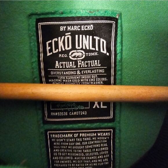 Ecko Track Jacket Mens XL Black Green White Rhino Embroidered Clean Y2K Vintage - Picture 4 of 8